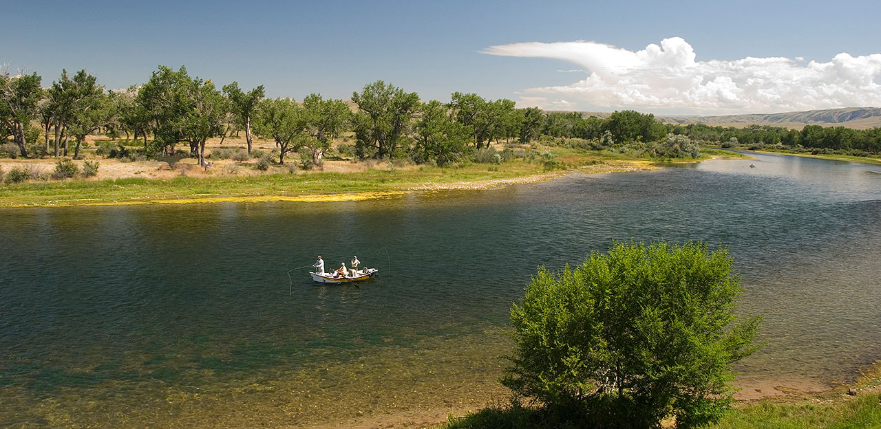 Drift boat on the Bighorn River in summer