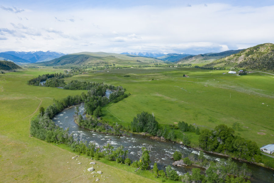 Boulder River aerial view in summer