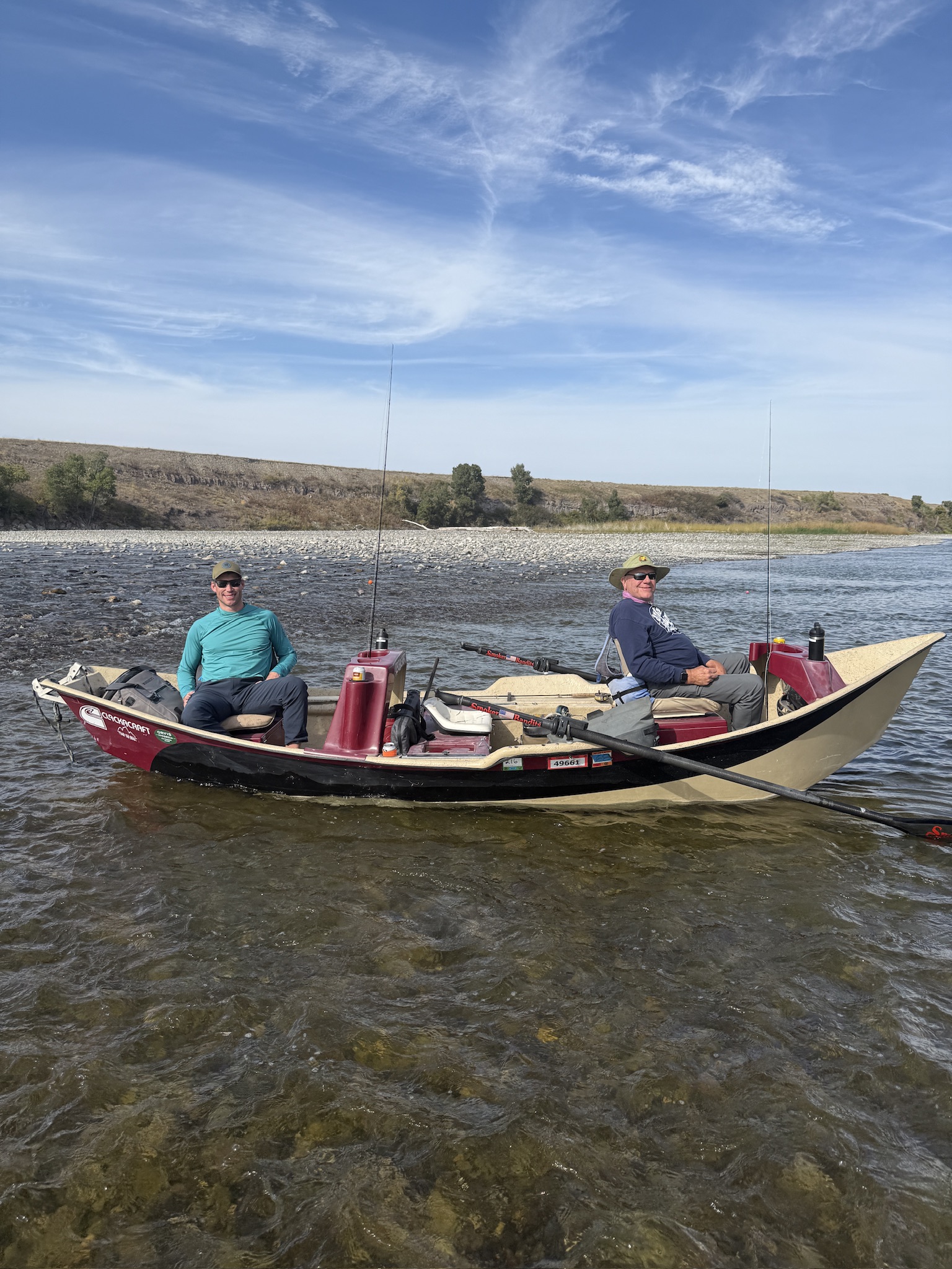 Drift boat fly fishing on a Montana river