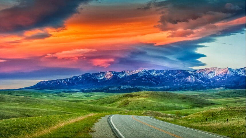 Dramatic sunset sky over Montana ranch country